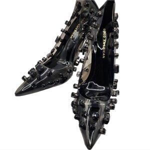 Good American Diamond Forever Heels Rhinestone Black Pumps FLAWED Size 5